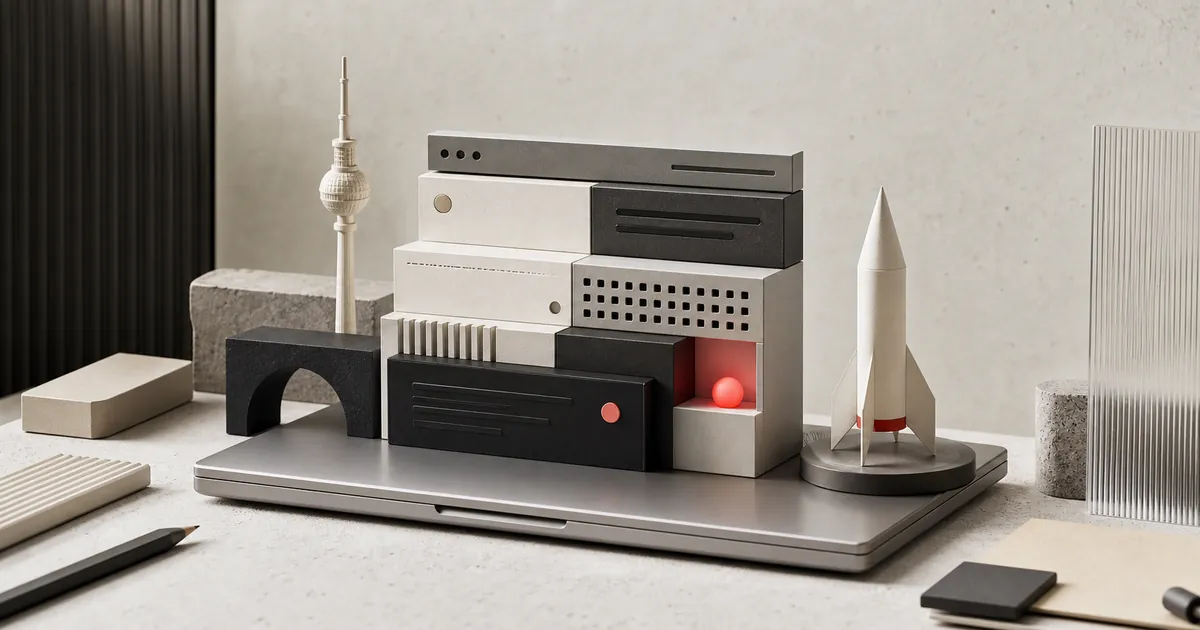 Modulare 3D-Website auf einem Laptop als Sinnbild für den schnellen Start einer Startup-Website