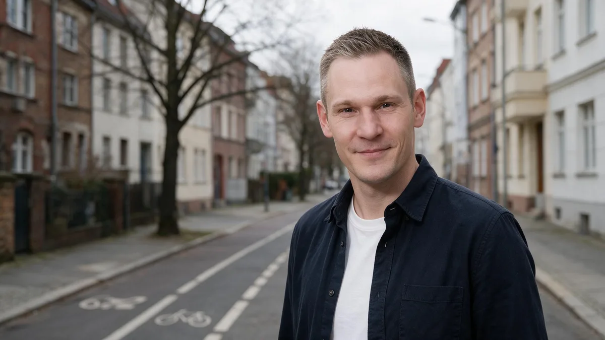 Carlo Krämer in einer ruhigen Berliner Seitenstraße