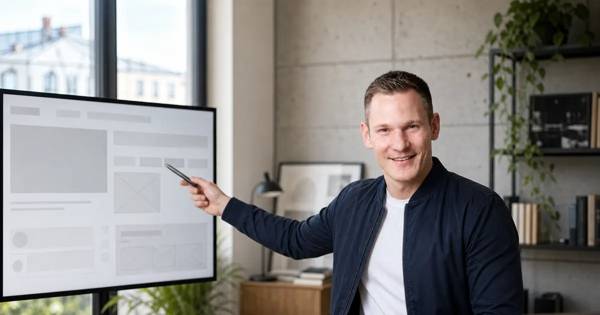 Carlo Krämer zeigt eine Web-Anwendung auf einem großen Bildschirm