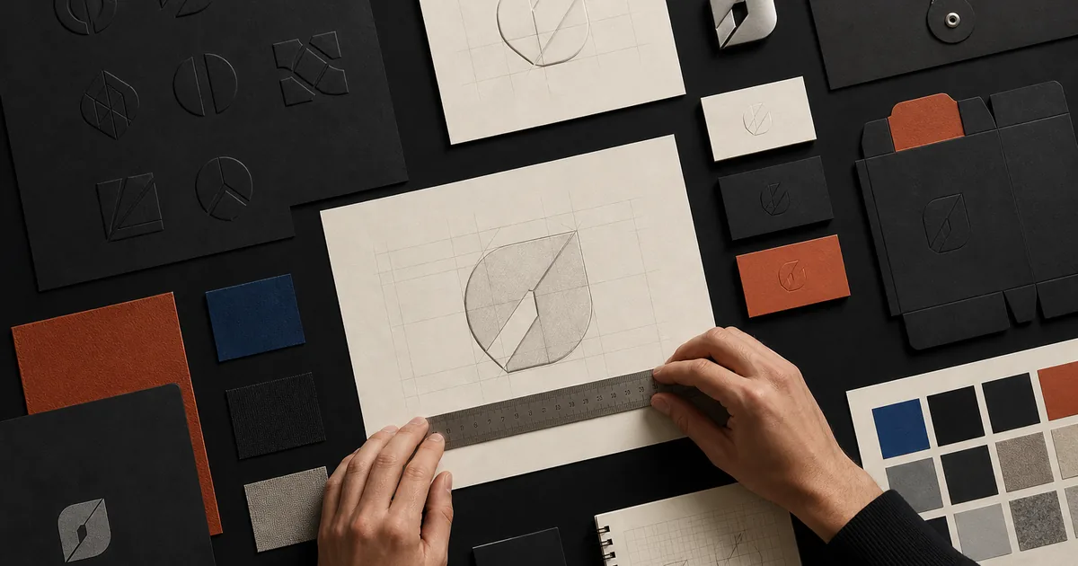 Designer entwickelt ein konsistentes Corporate Design aus Zeichen, Farben und Anwendungen