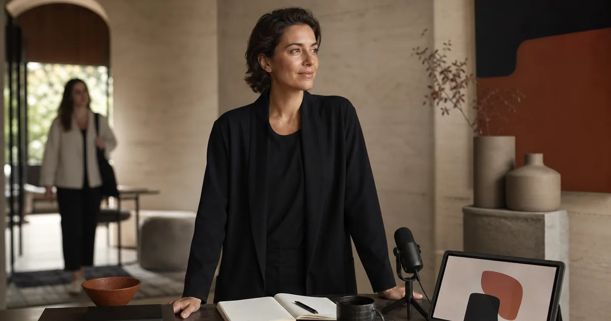 Coach bereitet in einem modernen Studio eine persönliche Beratung und ihren digitalen Auftritt vor