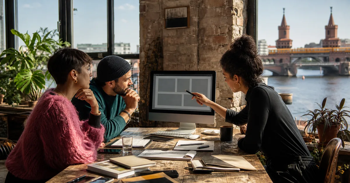 Kreativteam entwickelt eine Website in Friedrichshain-Kreuzberg mit Blick zur Oberbaumbrücke