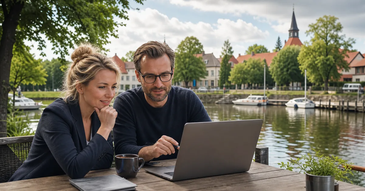 Webdesigner berät eine Unternehmerin am Wasser in Königs Wusterhausen