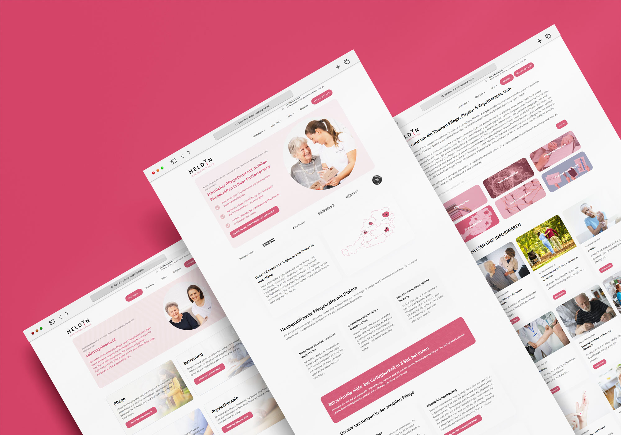 HeldYn: Website-Mockup Startseite und Leistungsseite