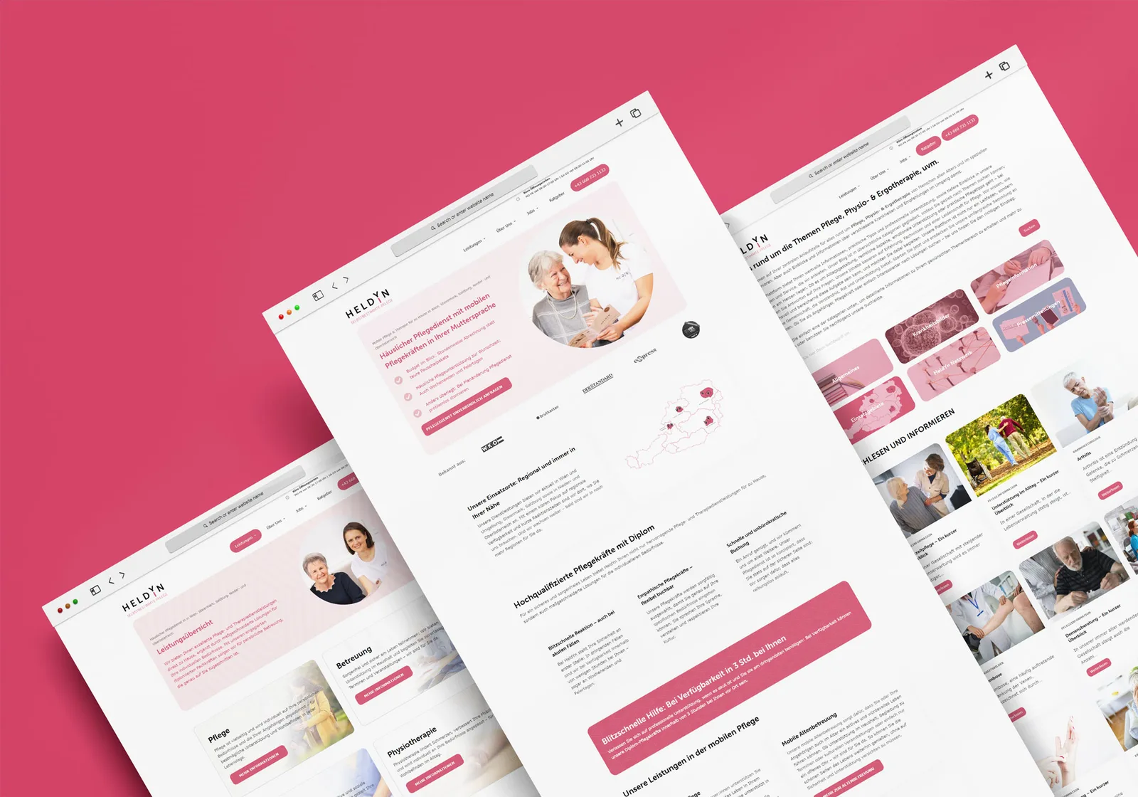 HeldYn: Website-Mockup Startseite und Leistungsseite