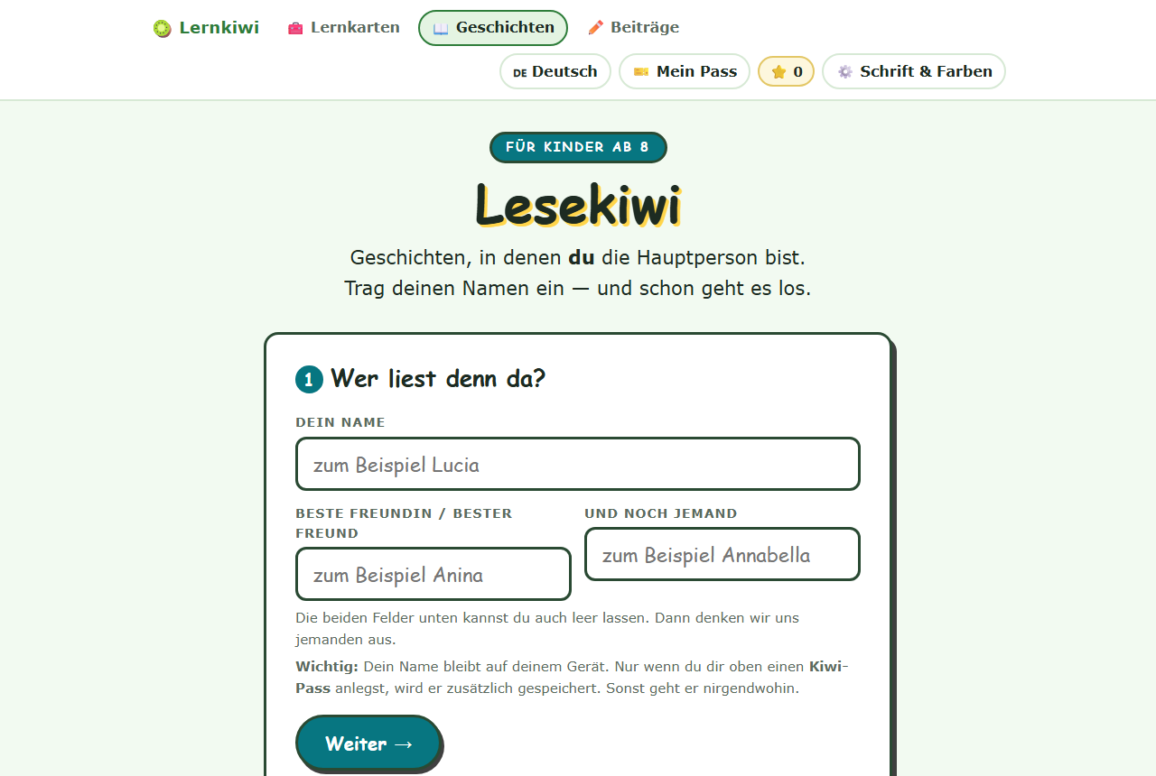 Screenshot von Lesekiwi