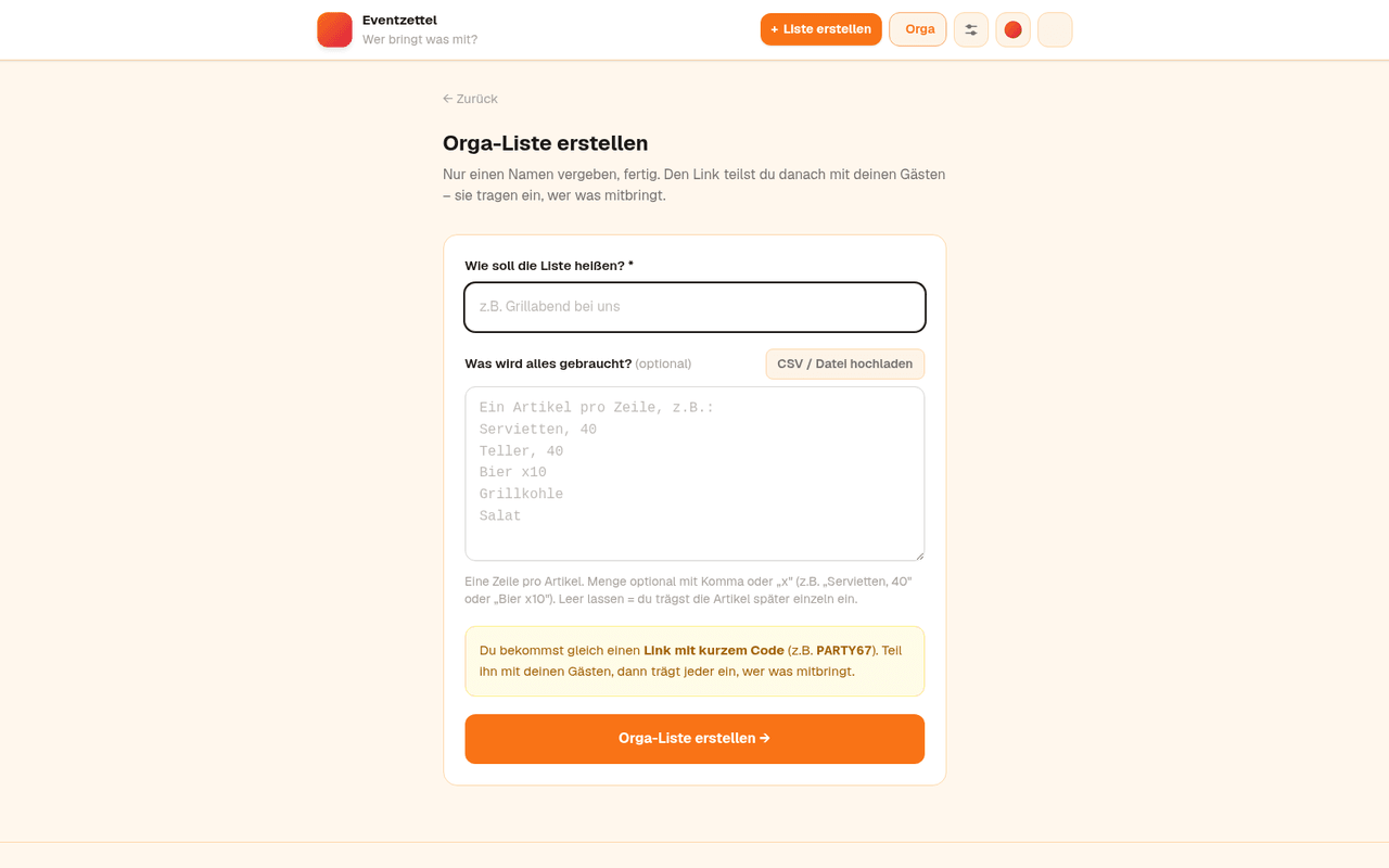 Orga-Liste: Mitbring-Liste in einem Schritt anlegen
